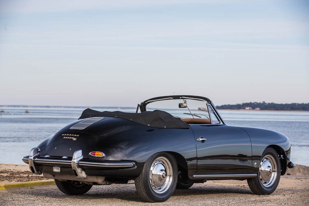 Voiture Porsche 356 Cabriolet BT5 Super 90 1960 Noir - Intérieur Chocolat