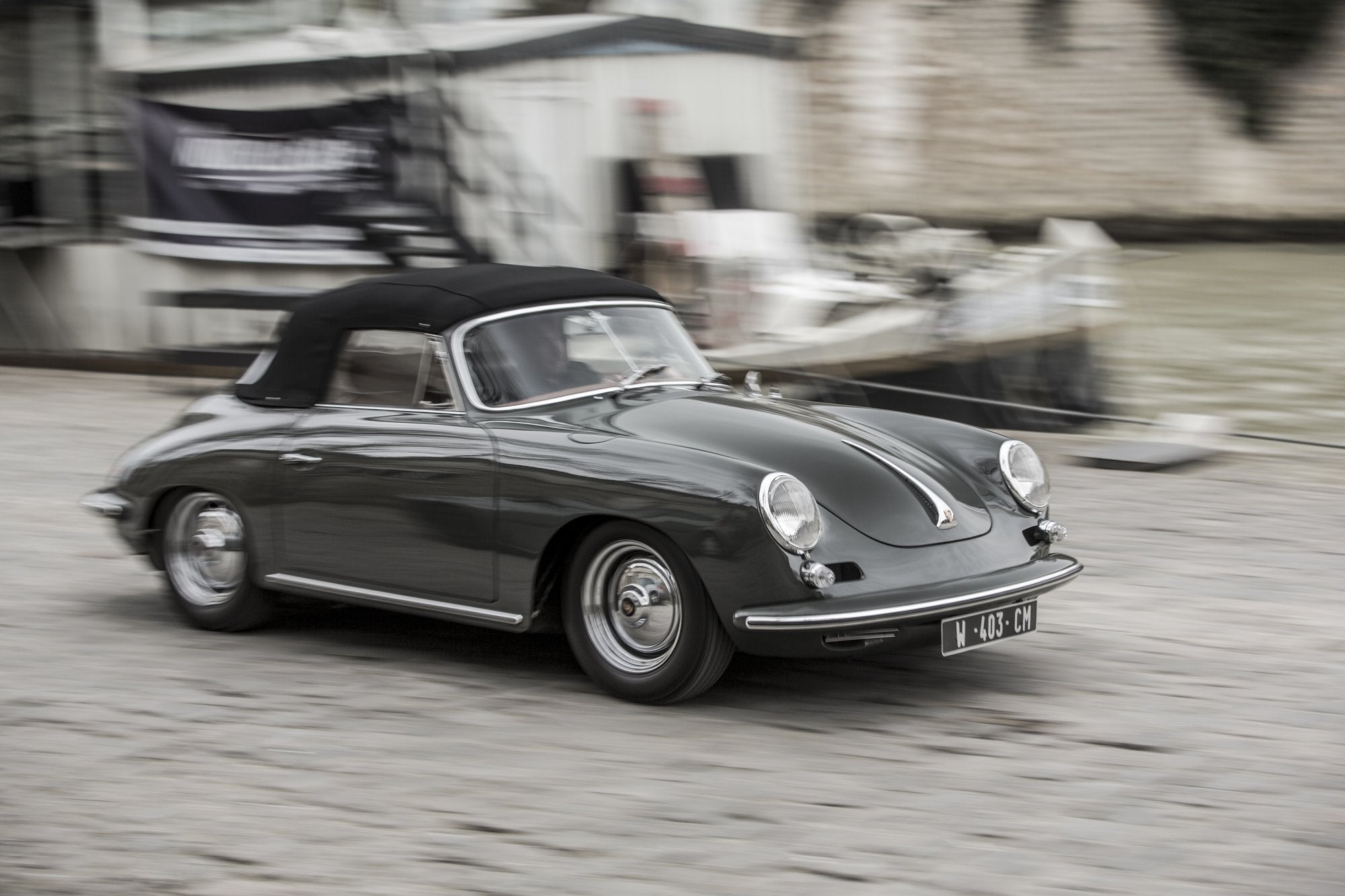 Voiture Porsche 356 Cabriolet Carrera 2 Grise Souris Cuir Brun Noir &Blanc