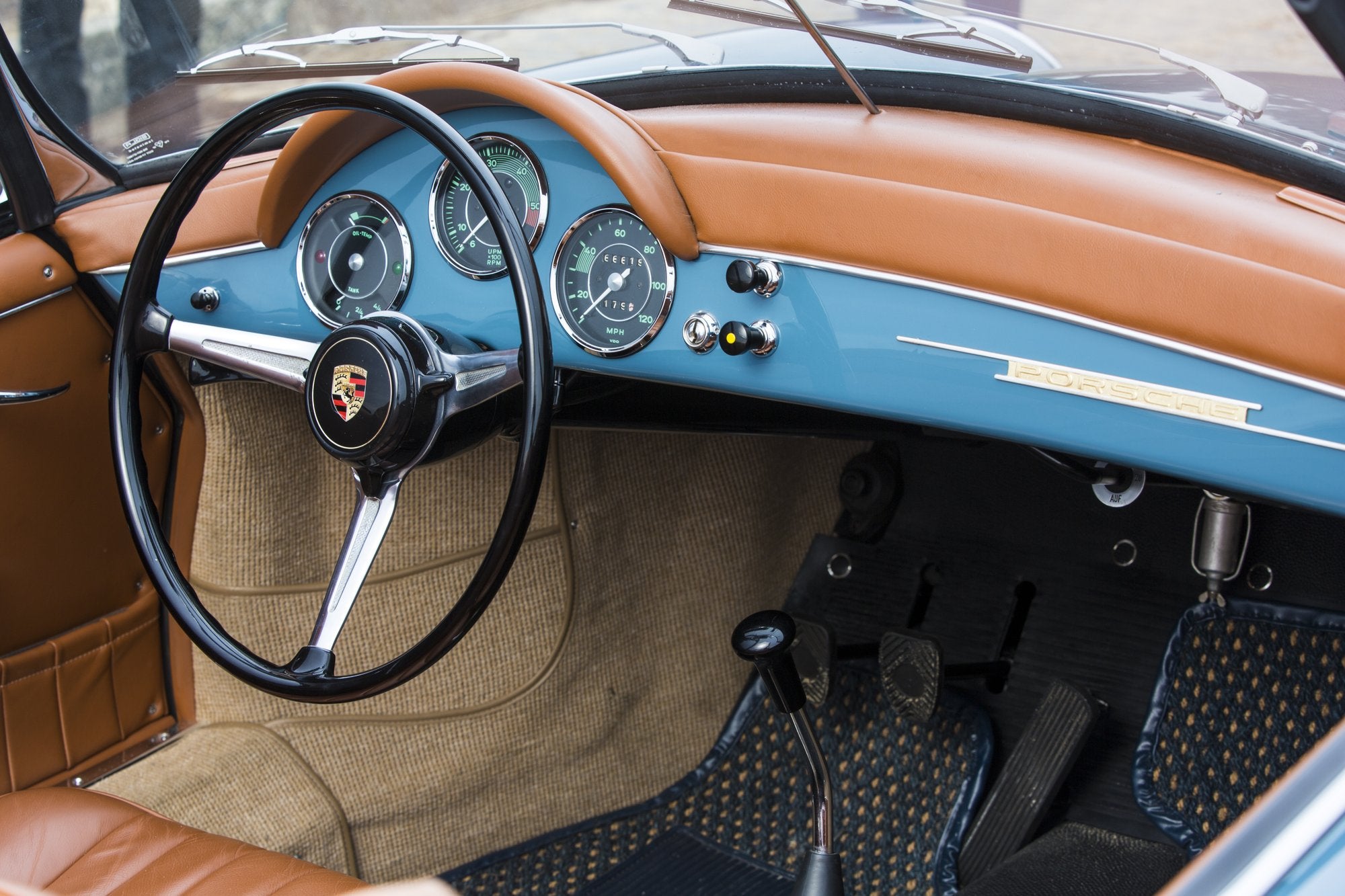 Voiture Porsche 356 B Roadster Bleu Aetna Cuir Brun