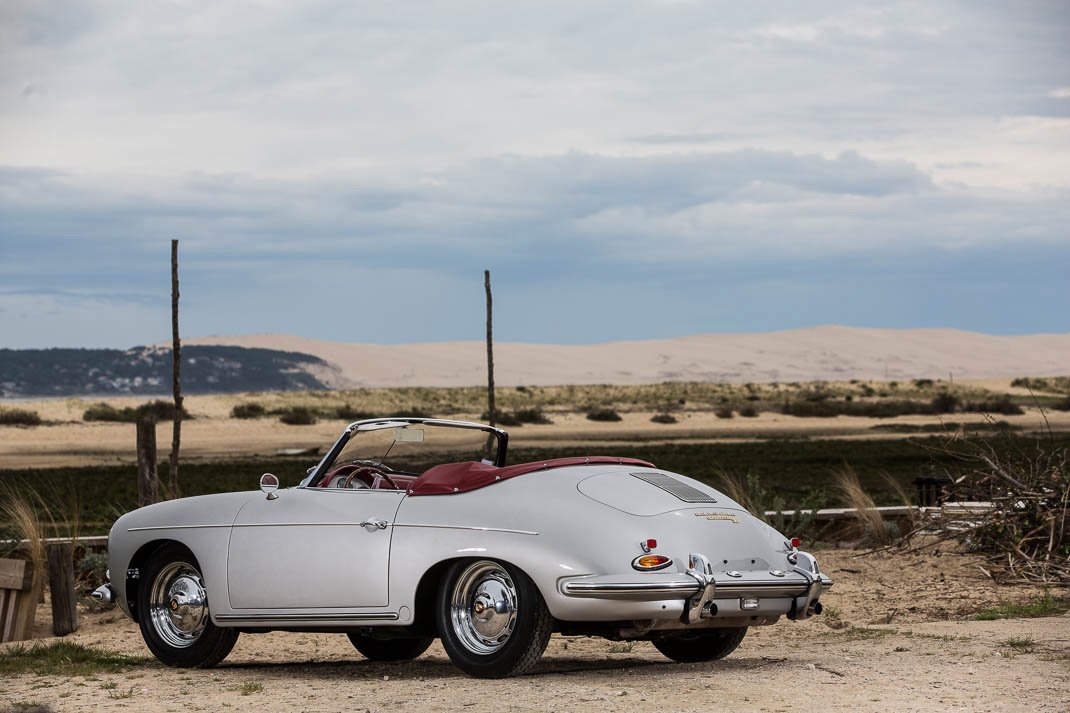 Voiture Porsche 356 Roadster Super 90 1960 Gris Argent Cuir Rouge