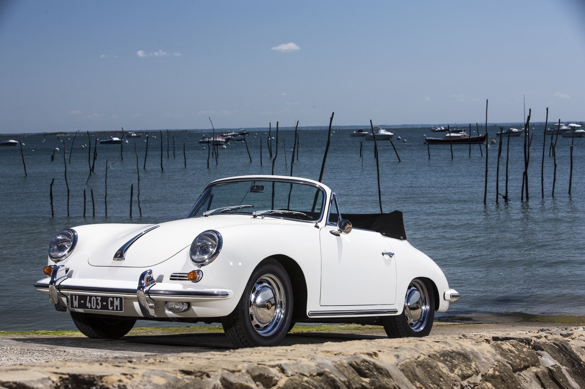 Voiture Porsche 356 Cabriolet SC Blanche Police - Intérieur Gris Foncé