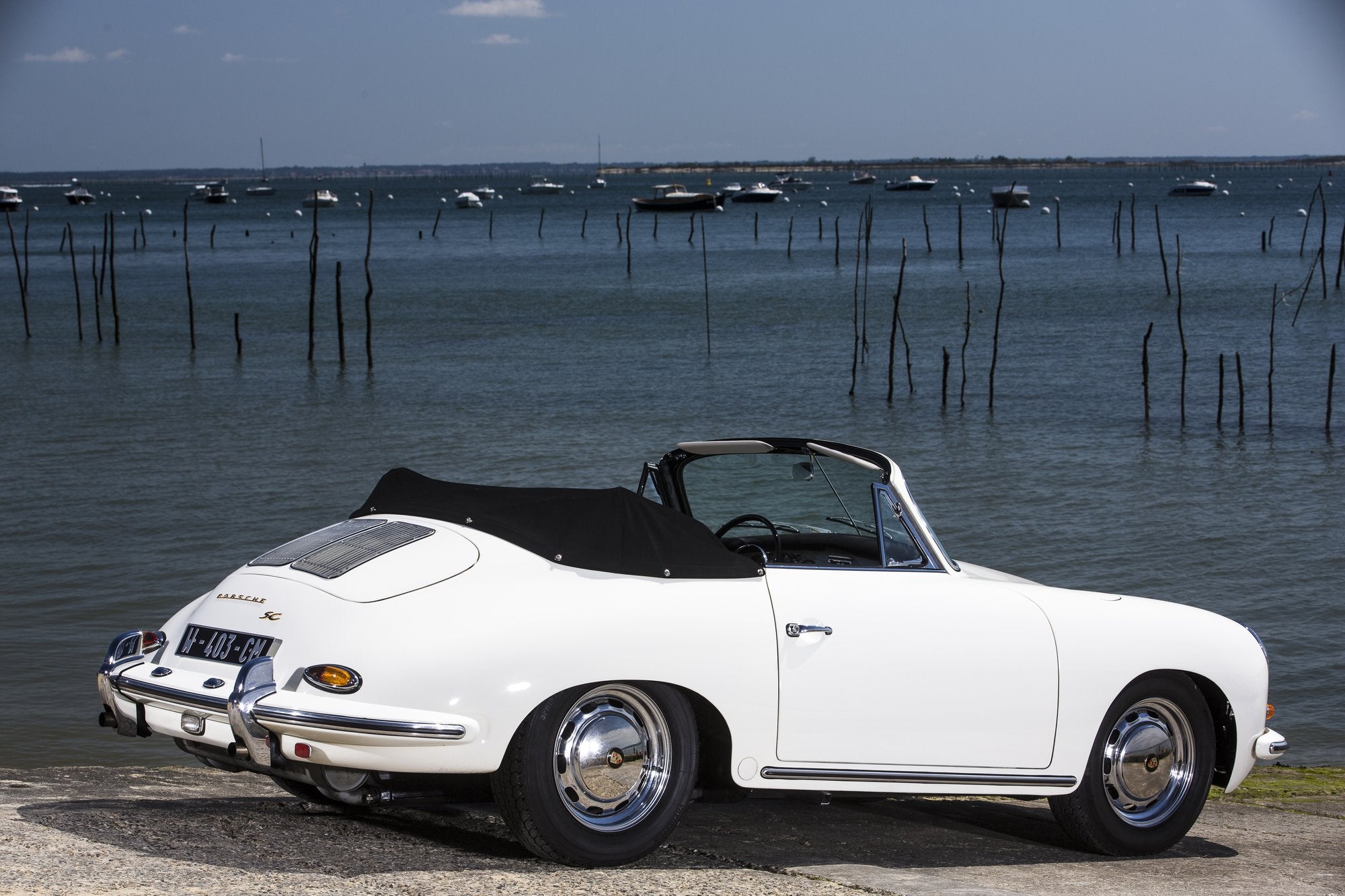 Voiture Porsche 356 Cabriolet SC Blanche Police - Intérieur Gris Foncé