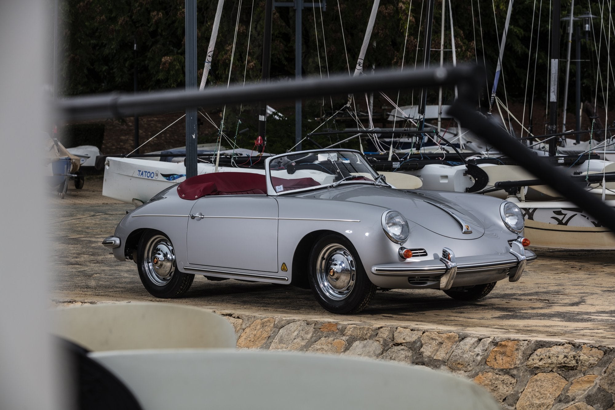 Voiture Porsche 356 BT5 Roadster Super 90 1960 Gris Argent Cuir Rouge Port