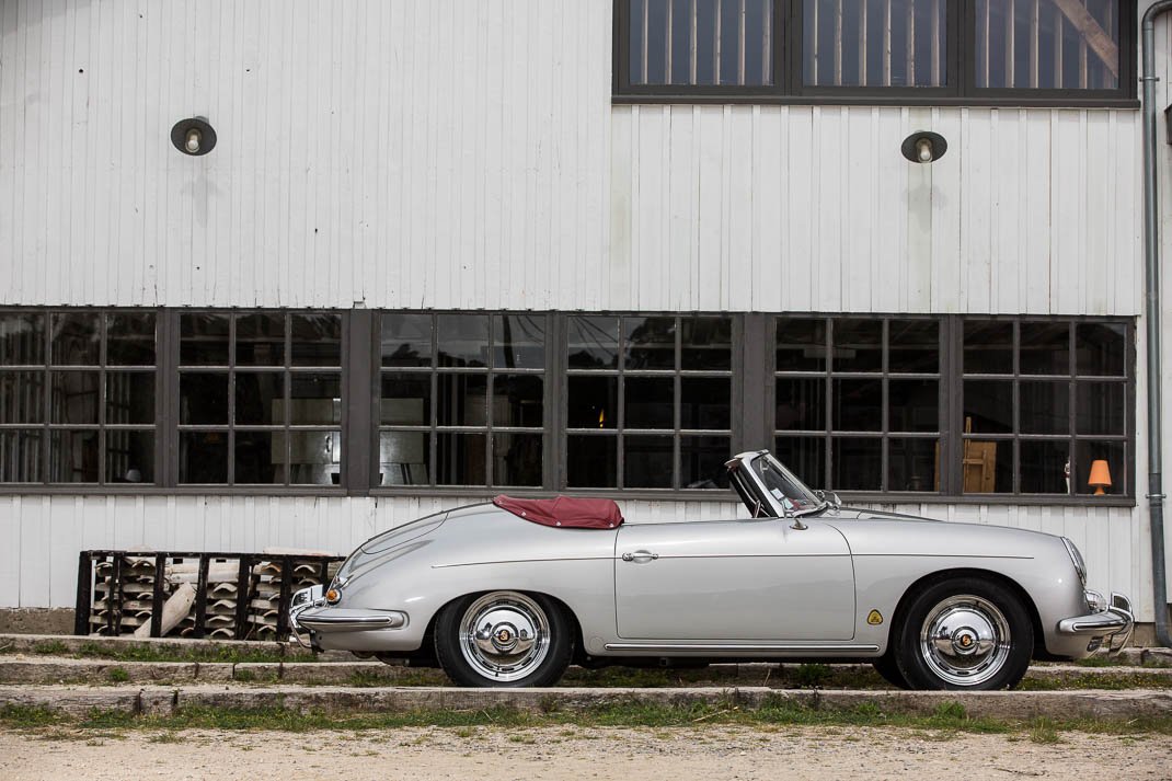 Voiture Porsche 356 Roadster Super 90 1960 Gris Argent Cuir Rouge