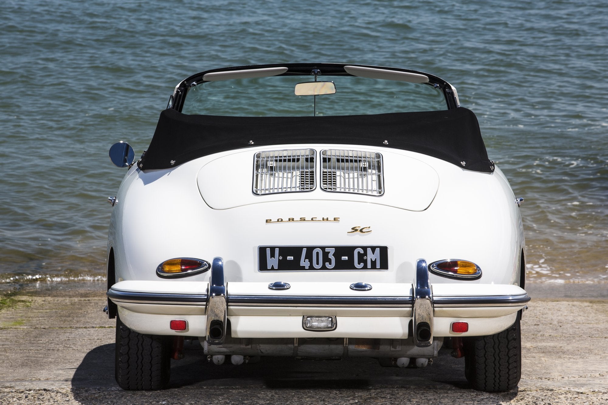 Voiture Porsche 356 Cabriolet SC Blanche Police - Intérieur Gris Foncé