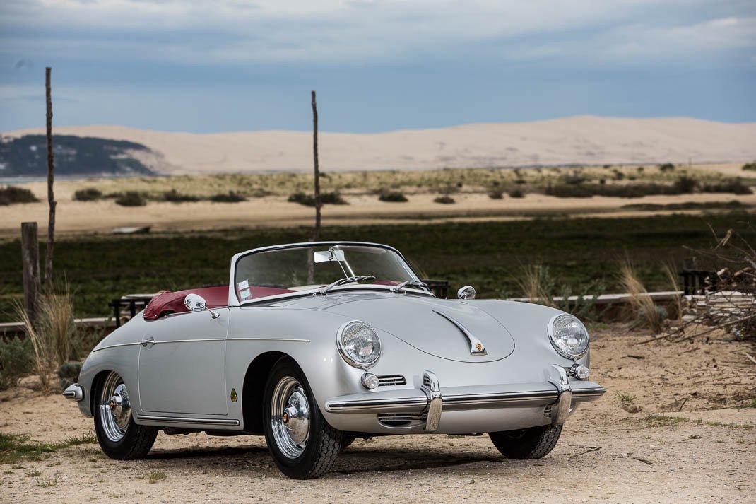 Voiture Porsche 356 Roadster Super 90 1960 Gris Argent Cuir Rouge